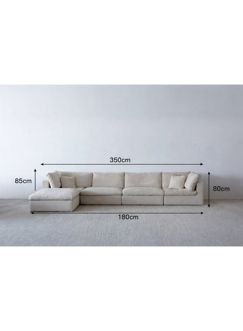 Al Zakharef Furniture Sirin Modern L-Shaped Sectional Sofa, Premium Bouclé Fabric Upholstery, Deep Seating Corner Sofa with Chaise, Minimalist Living Room & Majlis Sofa – Off White - Image 2